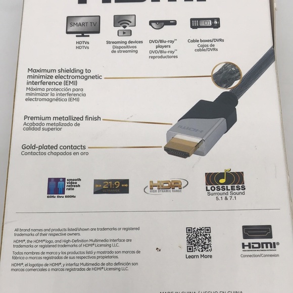 General Electric Premium HDMI High Speed Cable W/Ethernet-4K / 10 feet Long - Picture 7 of 9